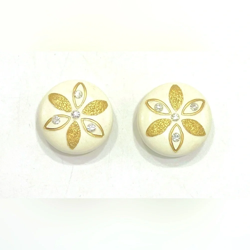 3/$18 Magnetic Earrings Button Gold Metallic Daisy Non-Pierced Rhinestones